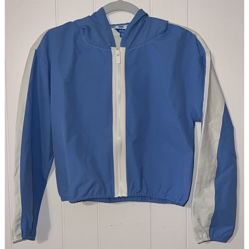 Women's Cropped Hooded Full Zip Windbreaker Jacket XS Blue Prince Pickleball